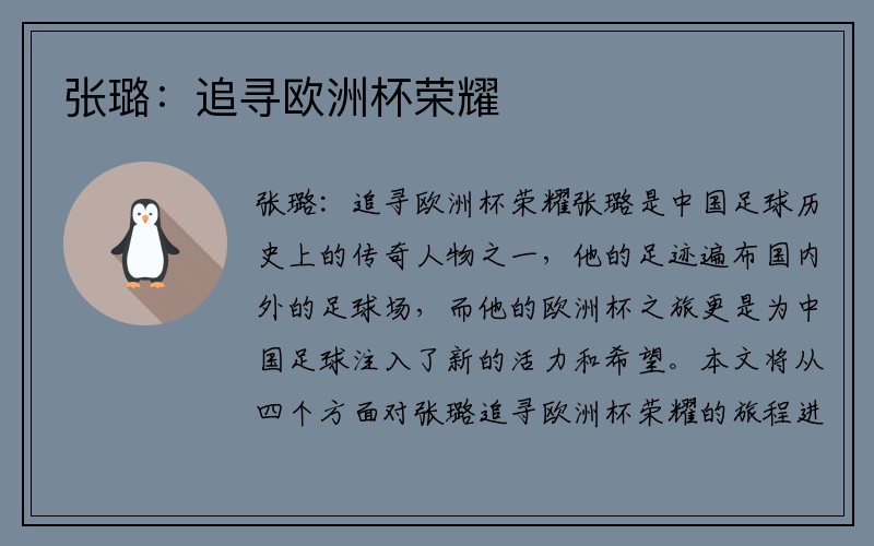 张璐：追寻欧洲杯荣耀